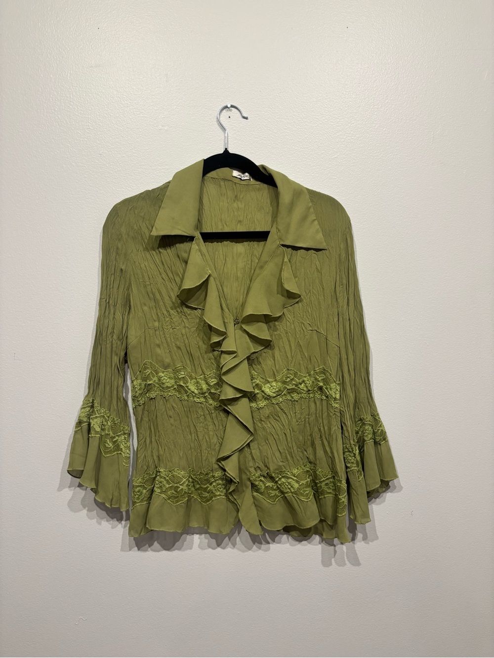 Jaipur Olive Green Ruffled Lace-Trim Blouse